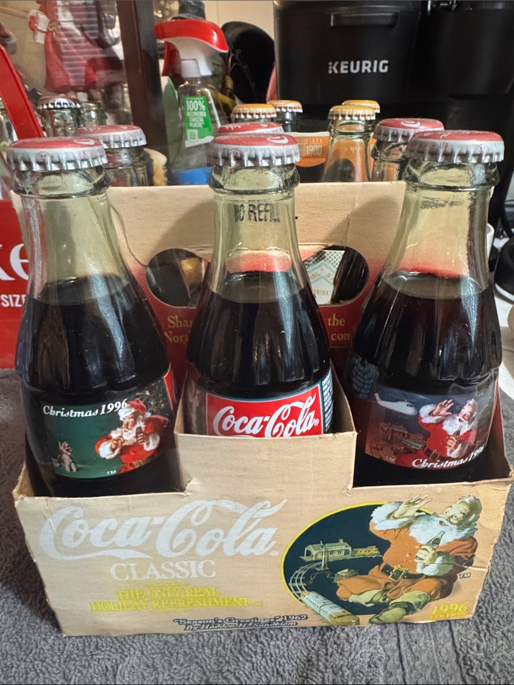 Coca Cola Mini Glass Bottles with Red and Black Labels 1996